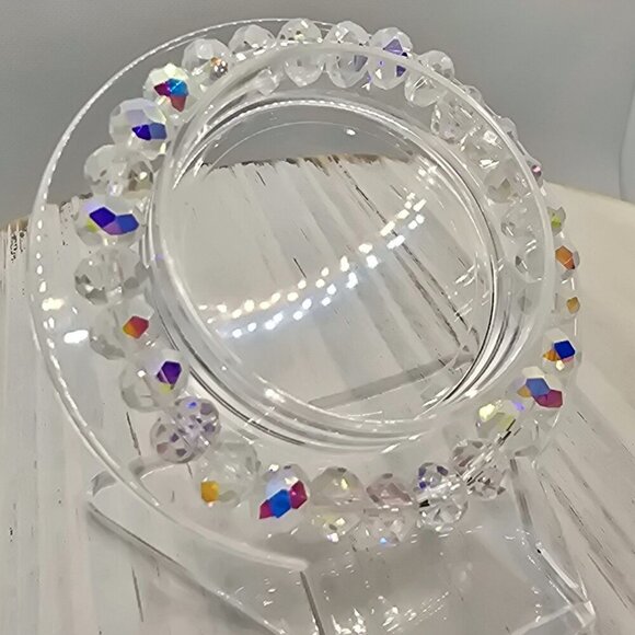 Handmade ✦ AB Austrian Crystal Rondelle Bracelet ✦ 8mm Iridescent Stretch Beads - Picture 8 of 14